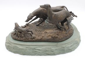 Elizabeth Waugh (1929-2023) Coursing (two greyhounds in pursuit of hare) bronze resin,  signed