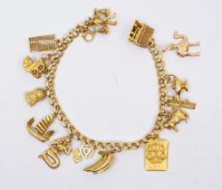 A 9ct gold charm bracelet comprising a fancy circular and beaded links, width approx 4mm, 18.5gms