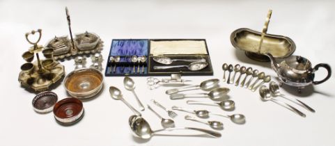 A collection of silver plate, EPNS to include: cased pair of Berry spoons, set of four Danish Atla