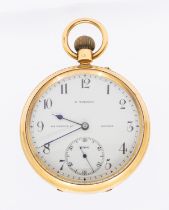 An early 20th century 18ct gold open faced pocket watch, comprising an signed W Wordley London,