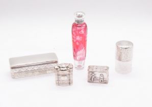 An Edwardian silver peppermint/pill box having gilt interior and embossed tavern scene, hallmarked