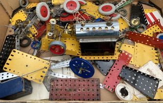 Meccano: A collection of assorted Meccano parts together with GI Joe military vehicles and a
