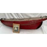 Boat: A mid 20th century, vintage metal and wooden boat, measuring approx. 36" length. Wooden