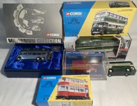 Diecast: A collection of assorted diecast buses and trams by Corgi to include: Millennium Collection