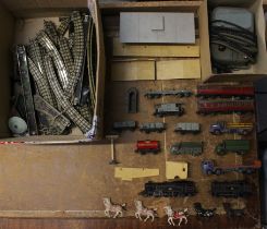 Diecast: A collection of assorted playworn Dinky Toys, together with a collection of Hornby Dublo