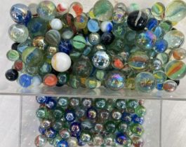 Marbles: A collection of assorted marbles, of varying size and design. Generally in good order.