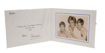 HRH Diana, Princess of Wales (1961-1997). An autograph Christmas & New Year card, [1994],