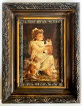 T. Hofmann (Early-20th Century). Girl with Cats, signed l.r., oil on panel, 22 x 14cm, framed