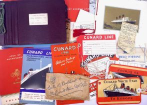 Cunard White Star Line. A collection of ephemera, brochures, menus, luggage labels, advertising