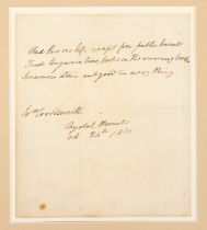 William Wordsworth (1770-1850). Autograph note signed, Rydal Mount [Wordsworth's family home], 24
