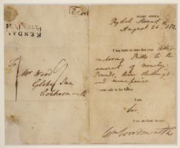 William Wordsworth (1770-1850). Autograph note signed on Penny Post cover, from Rydal Mount [