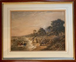 [The Landing of the Missionaries at Taranaki, New Zealand], Baxter print, [c. 1844], approx. 30 x