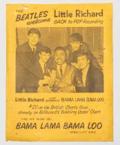 The Beatles Little Richard - Welcome Back to Pop Recording an 11 x 8 1/4 inches with some damage and