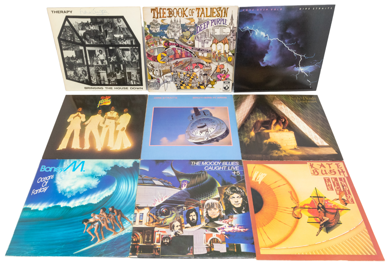 LP records including Deep Purple, Kate Bush, Abba, Therapy signed, ELO, Bread, Boney M, Moody Blues,