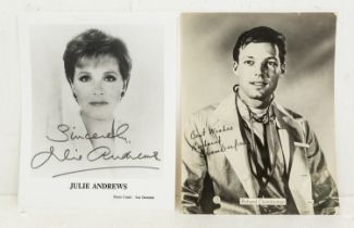A Julie Andrews 10 x 8 black and white photograph, signed and a pre printed picture of Richard