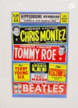 Beatles Showcard - Original Hippodrome Birmingham 1963 large advertising showcard. Similar to the