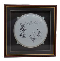 Eric Clapton, John Mayall and Mick Taylor. Original Hand Signed Drum skin. Framed. Signed by all
