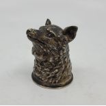 An early 20th century Russian silver stirrup cup, fashioned as a foxes head, impressed mark for 84