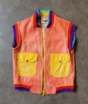 James Brown's orange leather sleeveless vest, with yellow leather press stud fastening pockets and