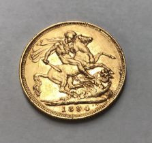 A Victorian 1894m Sovereign Please note this item is at our Derbyshire saleroom, DE65 6LS