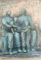 A  1950s Henry Moore print, ''Family Group''.