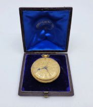 A William IV 18ct. gold open face pocket watch, key wind, having engine turned and finely engraved