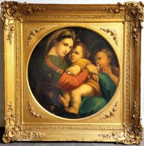 A large 19th century oil on canvas Madonna and Child. (a/f)
