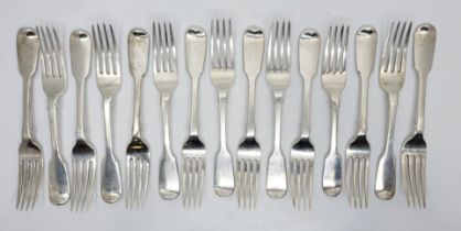 A set of fifteen Victorian silver fiddle pattern dessert forks, by Charles Boyton I, London 1842-43,