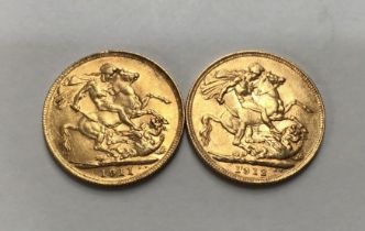 George V 1911 & 1912 Sovereigns  Please note this item is at our Derbyshire saleroom, DE65 6LS