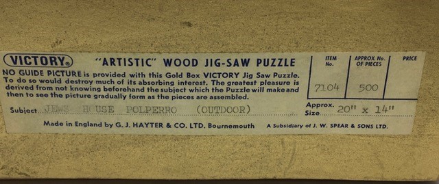 **WITHDRAWN**A ''Victory'' Artistic wooden jig-saw puzzle of Jews House Polperro (Outdoor) - Image 3 of 3