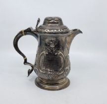 A George III silver baluster form lidded beer jug, by John Scofield (probably), London 1776,