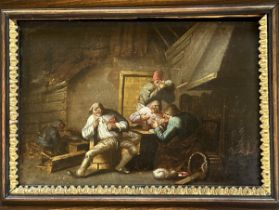 An 18th cent oil on panel study depicting a Tavern scene