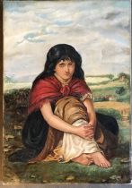 A late Victorian portrait of Romany girl, signed lower right. 51cm x 35cm