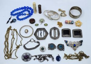 A collection of vintage costume jewellery, to include; an Art Nouveau unmarked silver and enamel