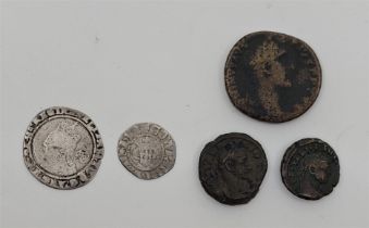 An Elizabeth I 1574 silver shilling, fifth issue, together with an Edward III silver penny, 3rd