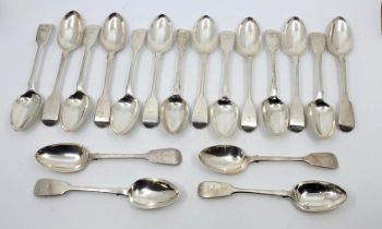 A set of eighteen William IV silver fiddle pattern dessert spoons, by Mary Chawner, London 1834. (