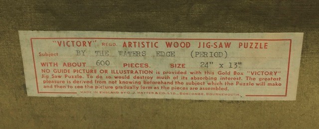 **WITHDRAWN**A ''Victory'' Artistic wooden jig-saw puzzle of By The Water Edge (Period) - Image 3 of 3