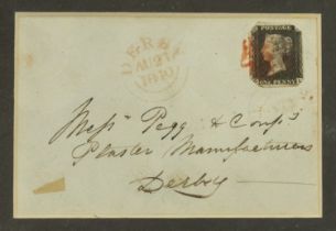 GB - Framed Penny Black on addressed Envelope / frontal. Penny Black GL bearing Red Maltese