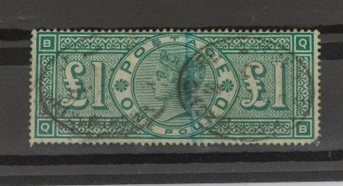 GB - QV 1891 - £1 Green , Nicely Centred with full Performance Compliment with 2 Cancels but not