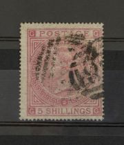GB - 1867-83 , 5/- SG 127 , Pl 2 Pale Rose , Centred to SE But of good appearance, CV £ 1200