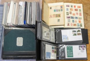 Large container with Improved Album , 2 cover albums, and 2 Stamp albums, Miscellaneous collection