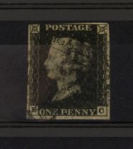 GB - 1840 1d Black , 3:1/2 Margin , stated to be Pl 9 , SG 2 , used ,  Black partial MX . Nice Stamp