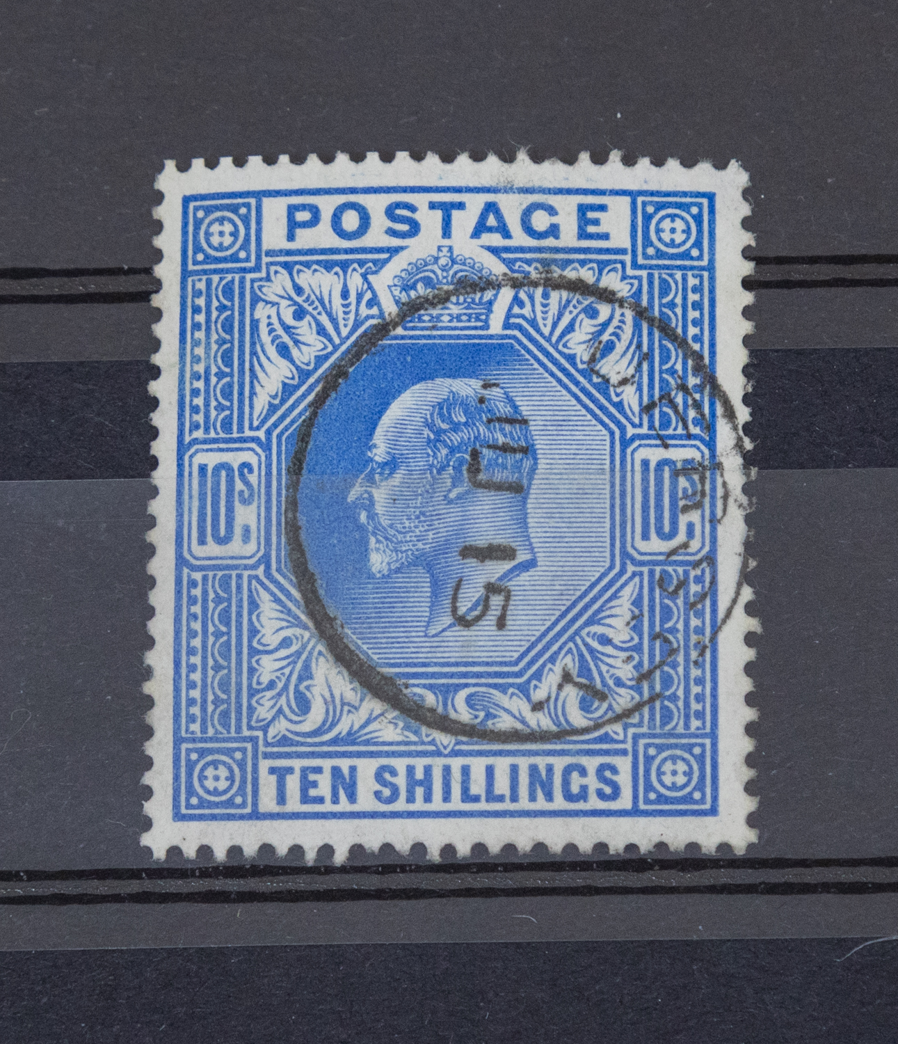 GB - 1911 - 1913 , 10/- Blue , SG 319 , FU With Guernsey CDS ,  Good Perf , and Fresh Colour, CV £