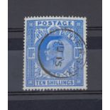 GB - 1911 - 1913 , 10/- Blue , SG 319 , FU With Guernsey CDS ,  Good Perf , and Fresh Colour, CV £