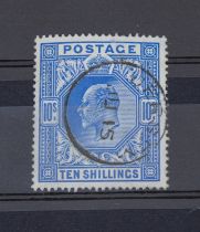GB - 1911 - 1913 , 10/- Blue , SG 319 , FU With Guernsey CDS ,  Good Perf , and Fresh Colour, CV £