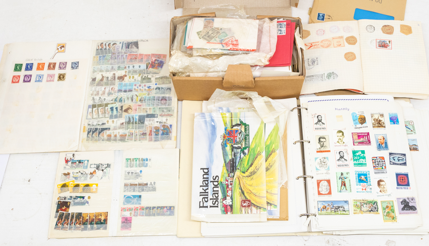 Large quantity of Stamps in Seperate boxes , packets , envelopes and albums, Good selection of