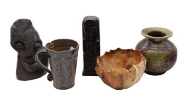 Studio pottery group including Elspeth Keith bowl, Margaret Gardiner mug, studio vase indistinctly