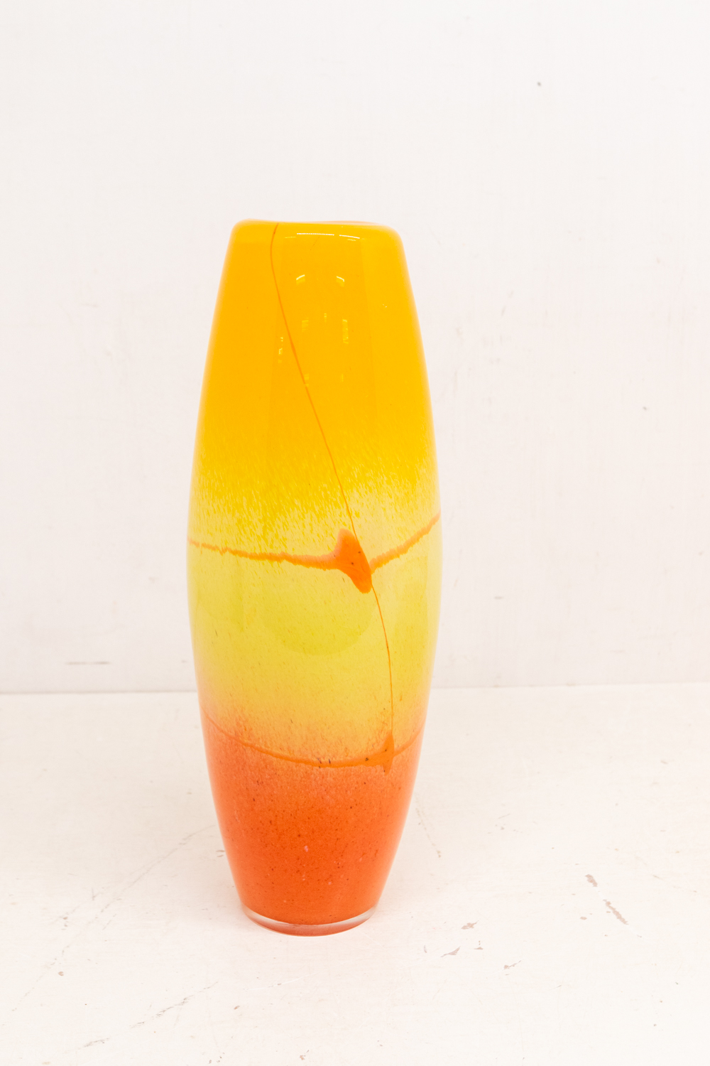 Svaja hand crafted art glass. A large tall vase with a yellow and orange abstract pattern to the - Image 4 of 7