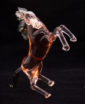 Pino Signoretto: A signed glass horse sculpture, with mottled brown tail and mane and a pink glass