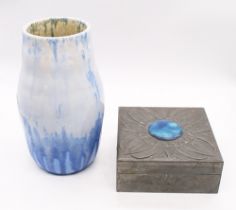 Ruskin pottery - A large Crystalline vase in sky and darker blue colourway marked "Ruskin England"